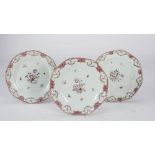 THREE PORCELAIN DISHES, PROBABLY FRANCE 19TH CENTURY of polygonal shape decorated with roses, leaves