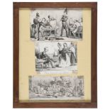 GERMAN ENGRAVER, LATE 19TH CENTURY. Satirical scenes. Three prints, cm. 20 x 31 and cm. 16 x 33.