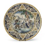 MAIOLICA DISH, PROBABLY FRANCE SOUTHERN 19TH CENTURY polychrome glazes, decorated with scene of