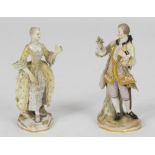 TWO PORCELAIN FIGURES, MEISSEN 19TH CENTURY in polychromy, representings damsel and gentleman with