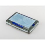 SILVER CIGARETTE BOX WITH ENAMELS, PUNCH VIENNA POST 1867 with decorum in cobalt and blue with