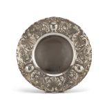 SILVER DISH, PUNCH KINGDOM OF ITALY 1872/1933 with edge embossed to roccaille, leaves, vases and