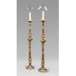 A PAIR OF FLOOR CANDLESTICKS, PROBABLY ROME LATE 18TH CENTURY in false briar and gilt lacquered