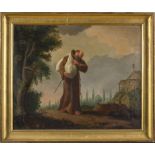 ITALIAN PAINTER, 19TH CENTURY Monk solicitor on the street of the Convent Oil on canvas, cm. 47 x 58
