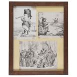 GERMAN ENGRAVER, LATE 19TH CENTURY. Satirical scenes with officers. Three prints, cm. 28 x 19 and