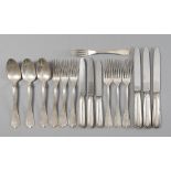 COMPOSITE SILVER DISHWARE SERVICE, 20TH CENTURY composed of seven forks, thirteen knives, ten spoons