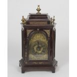 WALNUT TABLE CLOCK, PROBABLY ROME 18TH CENTURY trapezoidal case with one door on the front and hat