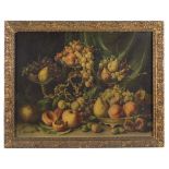 FIVE REPRODUCTIONS on cardboard, representing still lives of fruit, dish and game, one signed 'G.