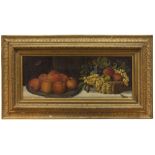 ITALIAN PAINTER, 20TH CENTURY Still-life of autumn fruit on panel Oil on canvas, cm. 30 x 80
