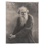 JAN STYKA (Leopoli 1858 - Rome 1925) Old Philosopher Print, cm. 56 x 45 Signed on the plate bottom