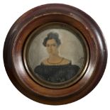 ITALIAN PAINTER, 19TH CENTURY Woman's portrait Tempera on paper miniature, diameter cm. 8 Frame in