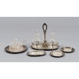 SILVER OIL-CRUET, 20TH CENTURY with elements in cut glass. Measures cm. 22 x 21 x 13,5, weight