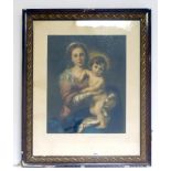 ENGRAVER INIZI Madonna and child, after Murillo Color print, cm. 80 x 63 Subtitled Framed INCISORE