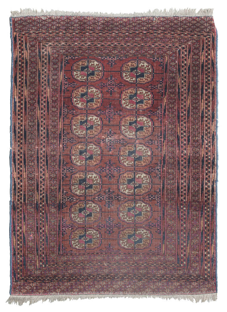 SMALL RUSSIAN BUKHARA CARPET, EARLY 20TH CENTURY with design in sequence and secondary motifs of