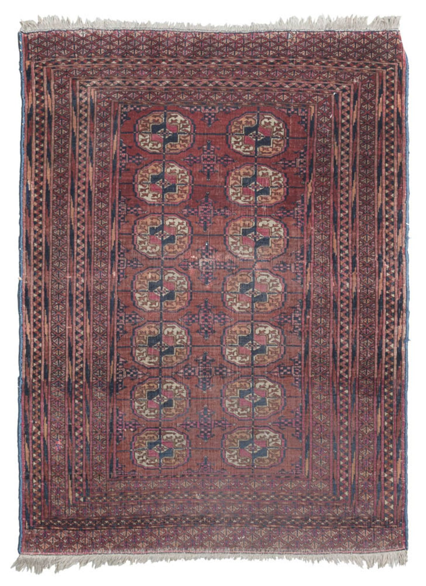 SMALL RUSSIAN BUKHARA CARPET, EARLY 20TH CENTURY with design in sequence and secondary motifs of