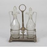 SILVER OIL-CRUET, PUNCH FRANCE EARLY 19TH CENTURY with flasks in cut glass. Sphere feet. Measures