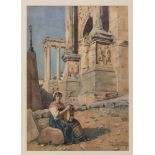 ENRICO TARENGHI (Rome 1848 - 1938) Canter in the Foro Romano Watercolour on paper, cm. 52 x 36