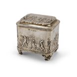 SMALL SILVER BOX, PUNCH BIRMINGHAM 1900 body embossed to classical landscape with procession of