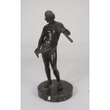 SCULPTURE OF MUSICIAN SHEPHERD, 18TH CENTURY in bronze with black patina. Disk basement in black