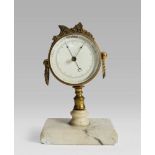 BAROMETER, LATE 19TH CENTURY with case and upright in bronze. Basement in white marble. Measures cm.