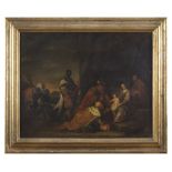 GENOESE PAINTER, 17TH CENTURY Adoration of the Magis Oil on canvas, cm. 50 x 62 Gilded frame
