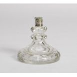 OIL-CRUET IN CUT GLASS, EARLY 20TH CENTURY with shaft in silver-plated metal. In two elements.