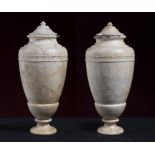 BEAUTIFUL PAIR OF LARGE POTICHES IN PAONAZZETTO MARBLE, LATE 18TH CENTURY with baluster covers and