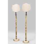 A PAIR OF FLOOR CANDLESTICKS, VENETIAN LATE 18TH CENTURY yellow lacquered shaft painted with