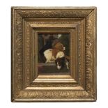 ITALIAN PAINTER, 19TH CENTURY Three Breton Oil on panel, cm. 18 x 13,5 Not signed Gilded frame