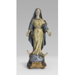 SCULPTURE OF THE VIRGIN, LATE 19TH CENTURY in polychrome lacquered wood. Measures cm. 40 x 18 x