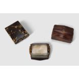 TWO CASKETS AND A TROUSSE 19TH-20TH CENTURY caskets in leather and turtle, trousse in silver-