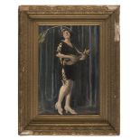 EUROPEAN PAINTER, EARLY 20TH CENTURY Actress playing the mandola Oil on canvas, cm. 54 x 38 Traces