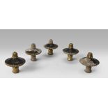 FIVE MOUTHPIECES IN LACQUERED WOOD, 18TH CENTURY of black and gold ground. Measures cm. 15 x 13.