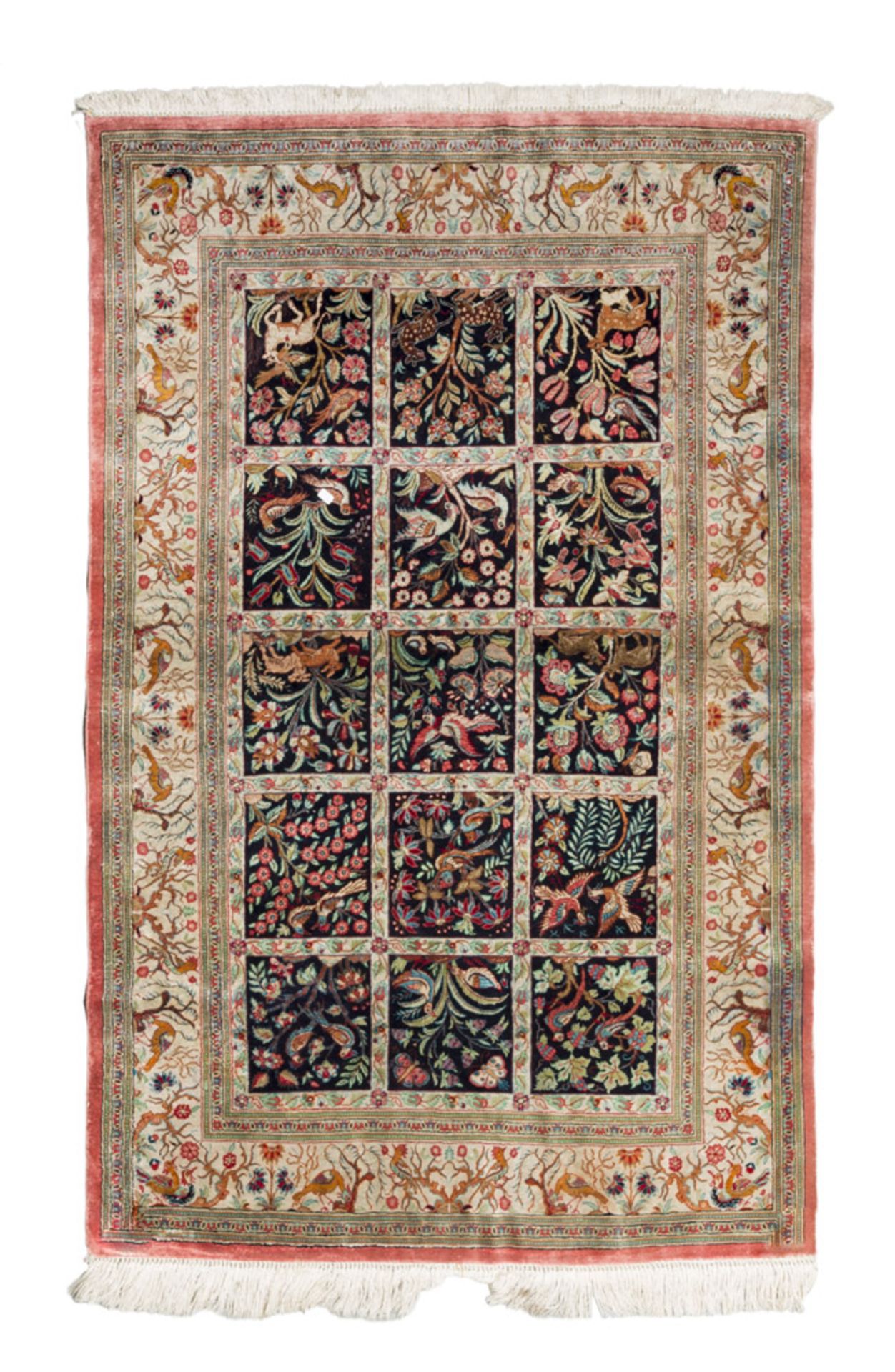 KUM CARPET, SECOND HALF OF THE 20TH CENTURY with design of tiles decorated with shoots and trees