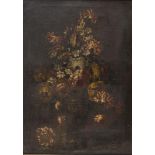 TUSCAN PAINTER, 19TH CENTURY COMPOSITION OF FLOWERS WITHIN EMBOSSED VASE