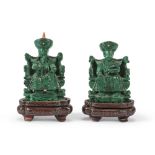 A PAIR OF MALACHITE SCULPTURES, CHINA, 20TH CENTURY