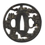 A JAPANESE DECORATED IRON SAMURAI HAND-GUARD OF SWORD, 19TH CENTURY