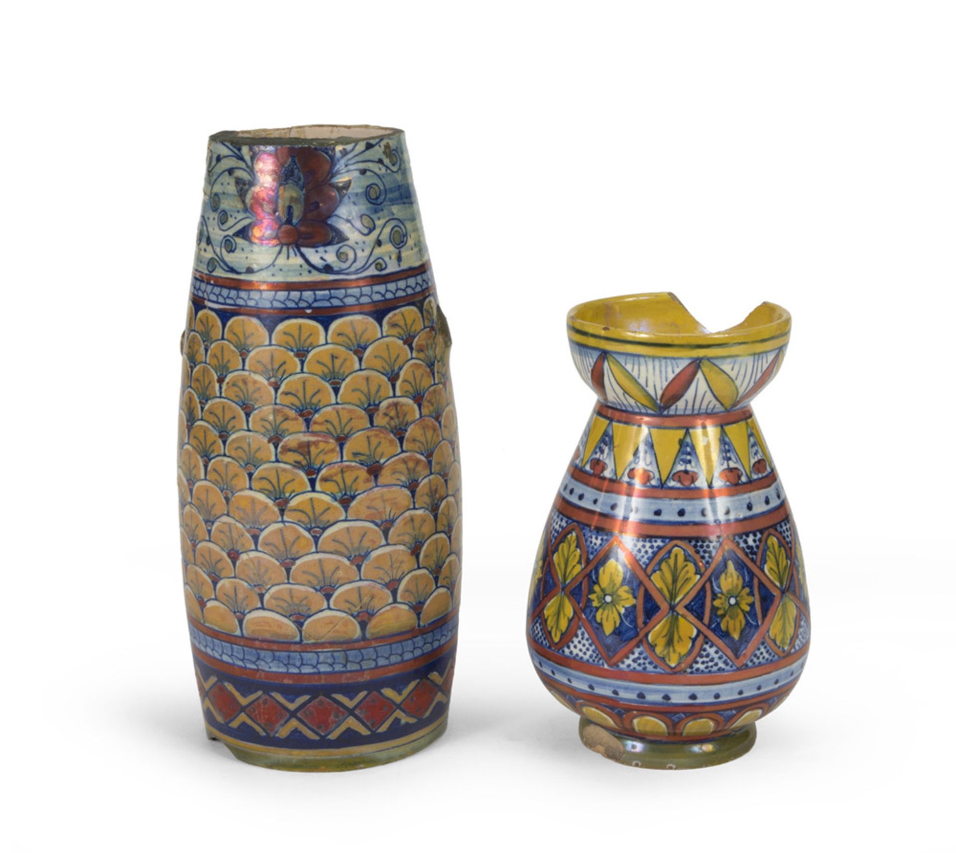 REMAINS OF TWO CERAMIC VASES, MARKED SANTARELLI, EARLY 20TH CENTURY