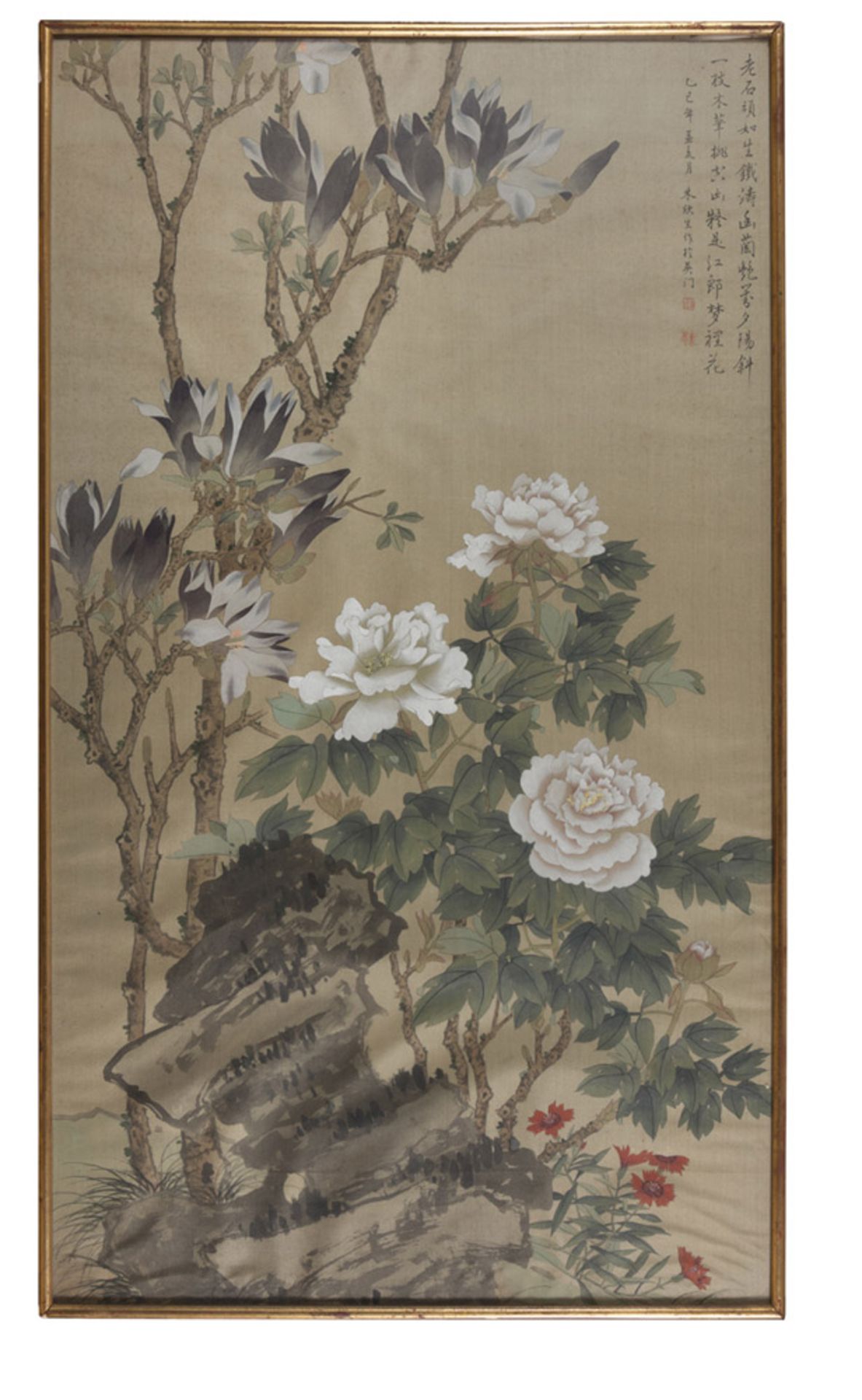 CHINESE SCHOOL, 20TH CENTURY COMPOSITION OF PEONIES AND LILIES