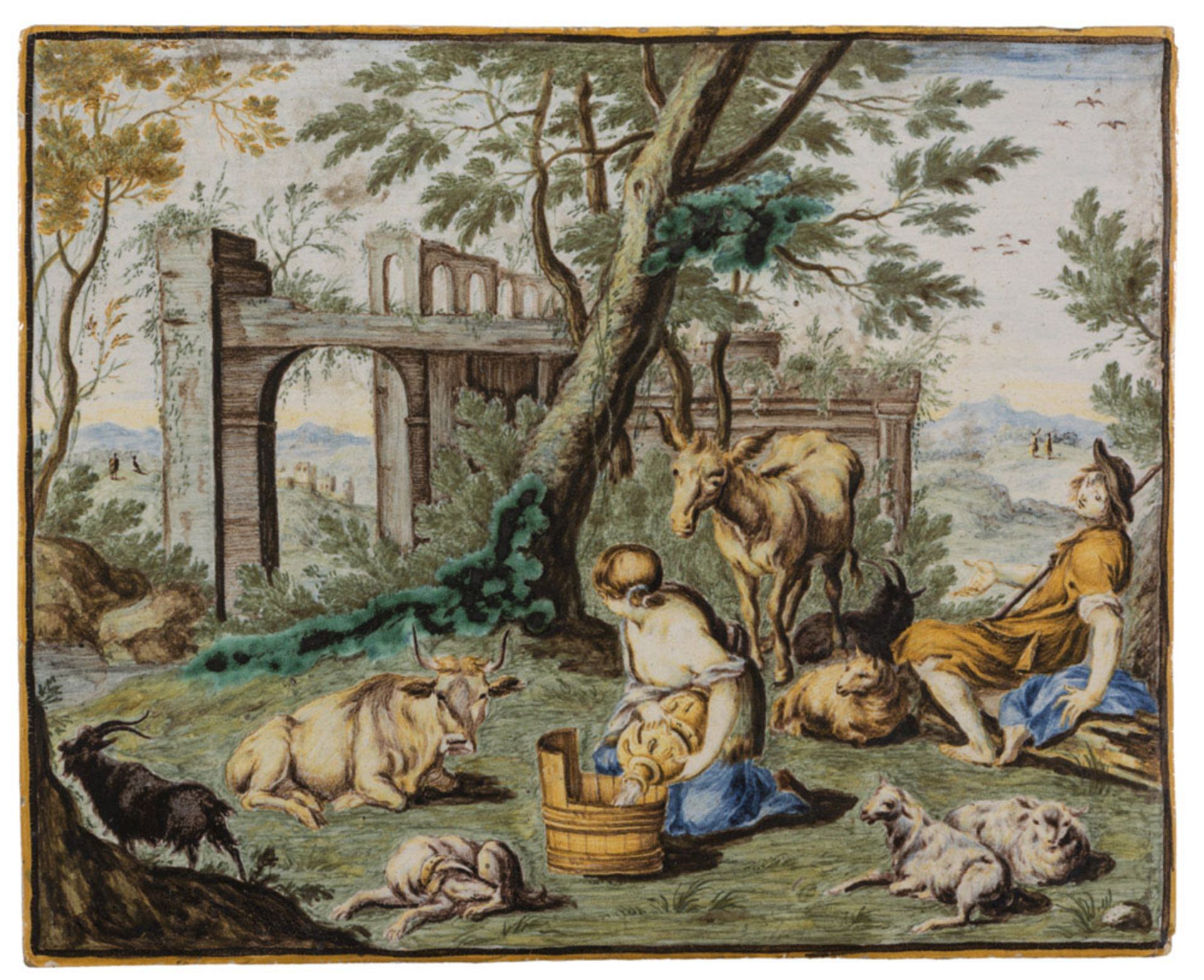 MAIOLICA TILE, PROBABLY AURELIO GRUE 1740 CA.