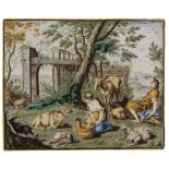 MAIOLICA TILE, PROBABLY AURELIO GRUE 1740 CA.