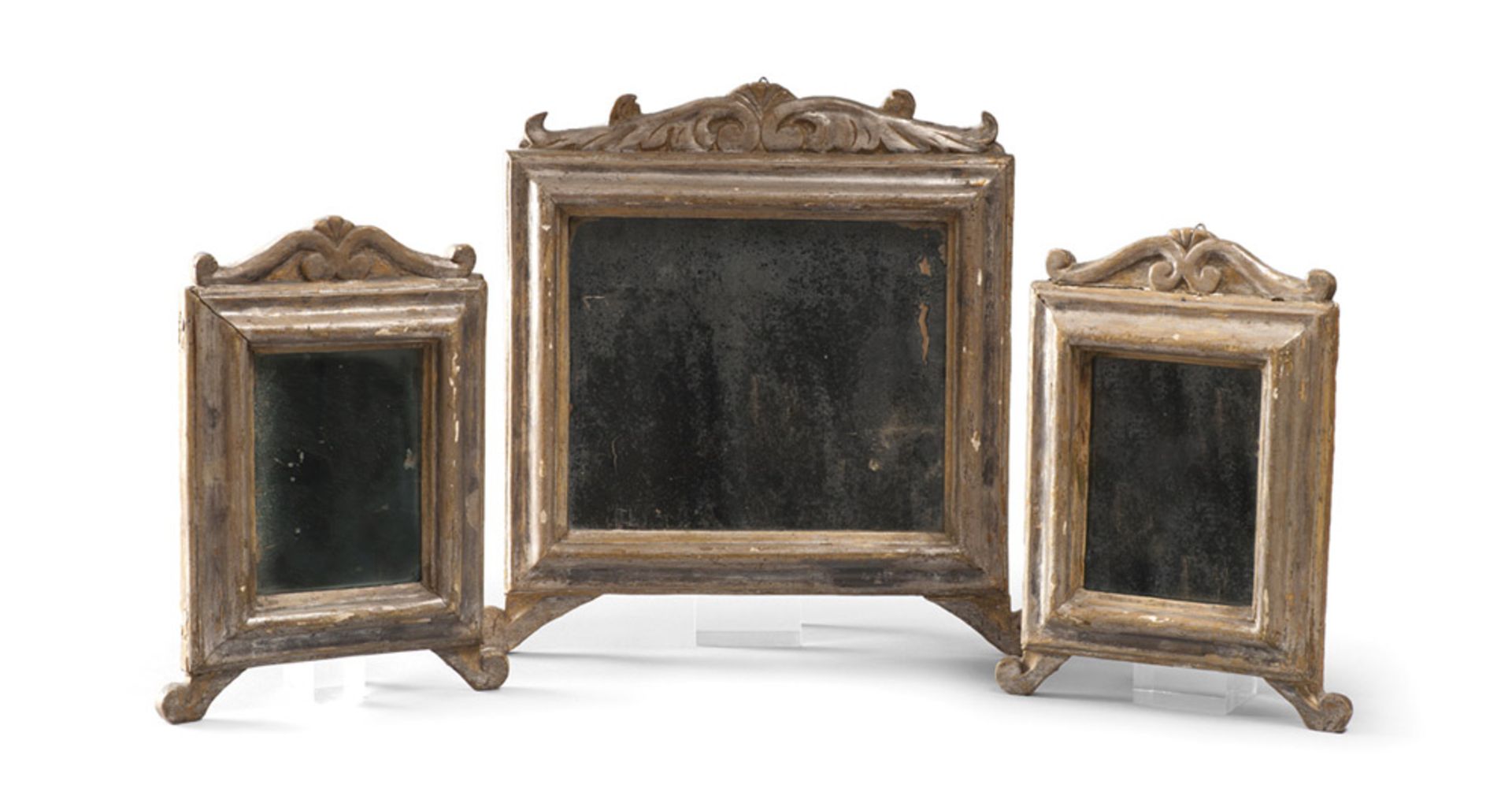 SILVER-PLATED WOOD TRIPTYCH, EARLY 19TH CENTURY