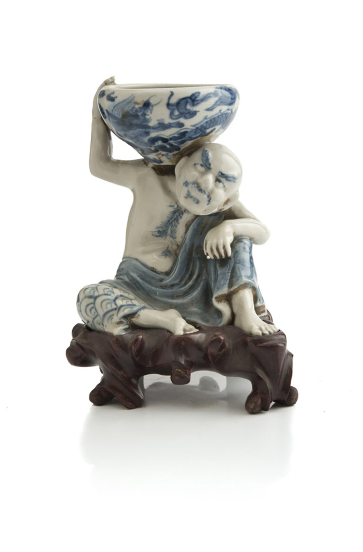 A Chinese white and blue porcelain censer. First half 20th century.