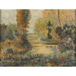 ITALIAN PAINTER, EARLY 20TH CENTURY GARDEN WITH STATUE AND LITTLE POND