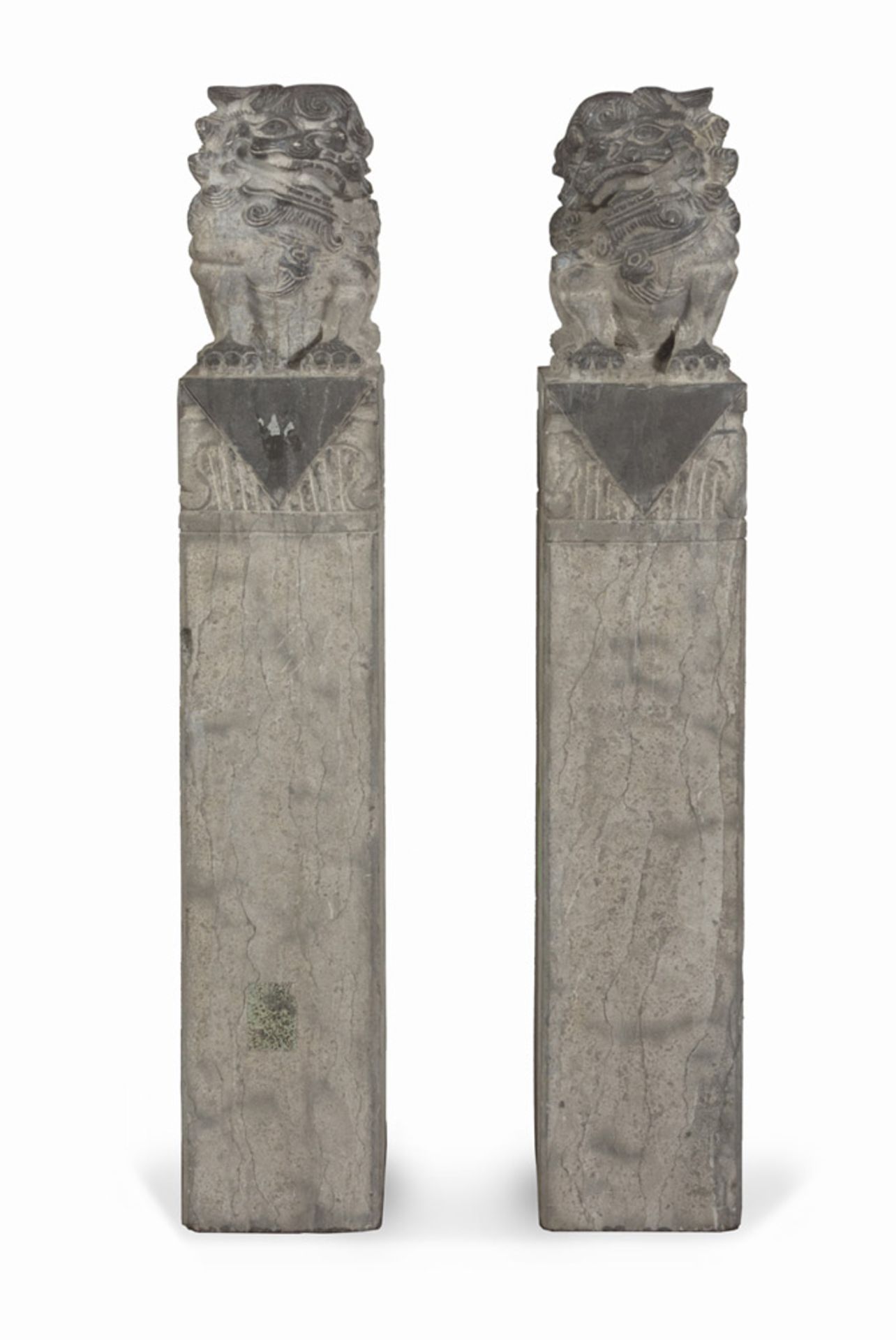 A PAIR OF COLUMNS IN SCHIST, CHINA, 20TH CENTURY