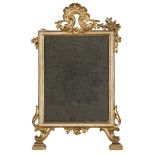 GILT AND WHITE LACQUERED WOOD MIRROR, PROBABLY NAPLES 18TH CENTURY.