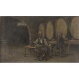 ITALIAN PAINTER, 19TH CENTURY WINE CELLAR WITH BARRELS AND DRINKERS