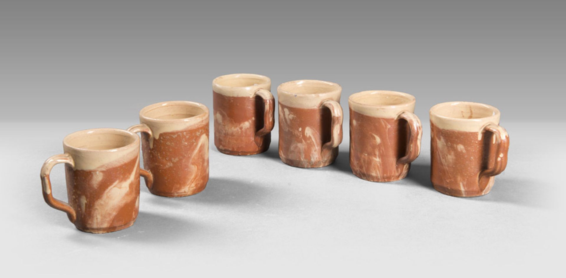 SIX EARTHENWARE GLASSES, SOUTHERN ITALY LATE 19TH CENTURY