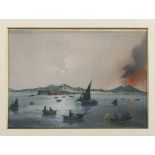 NEAPOLITAN PAINTER, END 19TH CENTURY VESUVIUS IN ERUPTION FROM THE SEA, NIGHTTIME