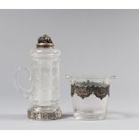 PITCHER AND ICE BUCKET IN CRYSTAL AND SILVER-PLATED METAL, 20TH CENTURY